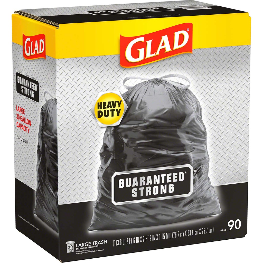 Glad® Guaranteed Strong Large Drawstring 30 Gal. Trash Bag - 90 ct. Box Image 2