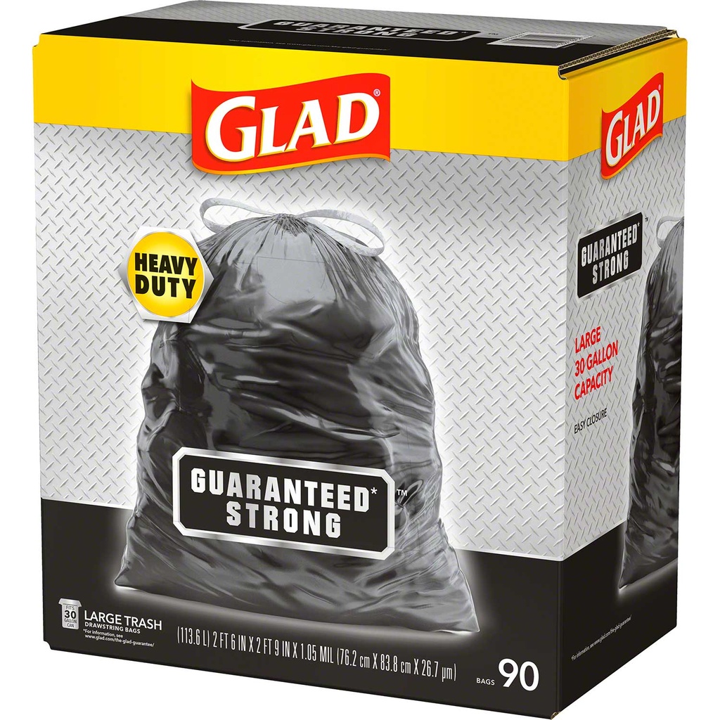 Glad® Guaranteed Strong Large Drawstring 30 Gal. Trash Bag - 90 ct. Box Image 3