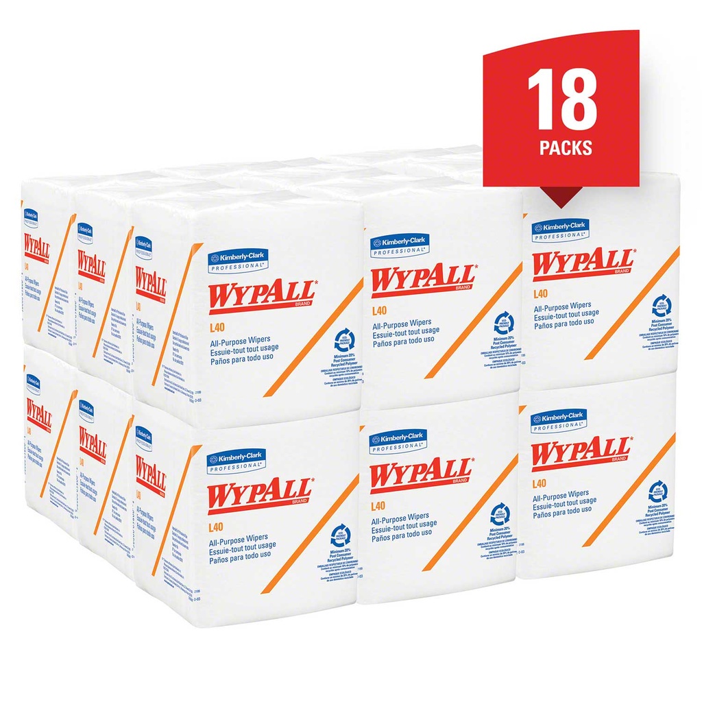 WypAll® L40 Disposable Cleaning & Drying Towel - 12.5" x 12", White Image 2