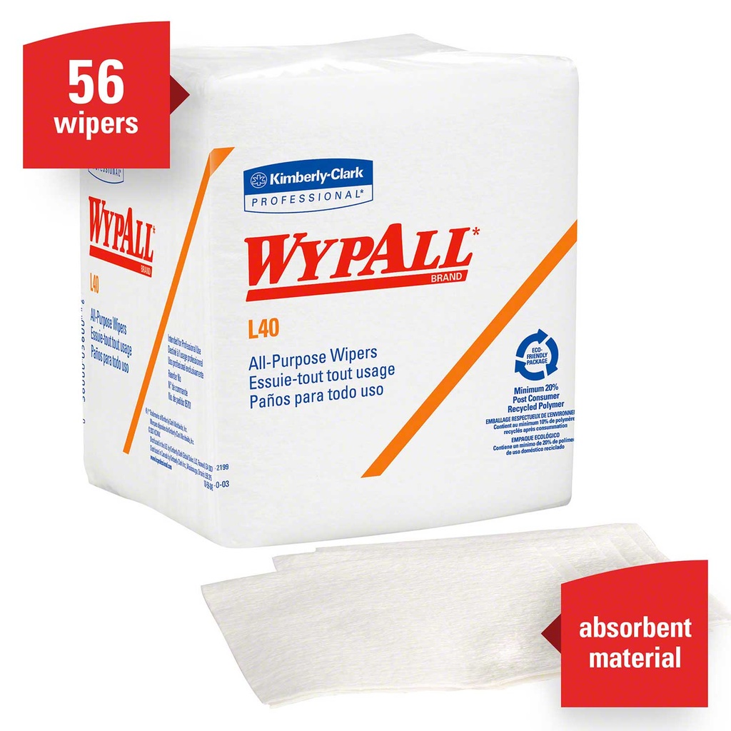 WypAll® L40 Disposable Cleaning & Drying Towel - 12.5" x 12", White Image 3