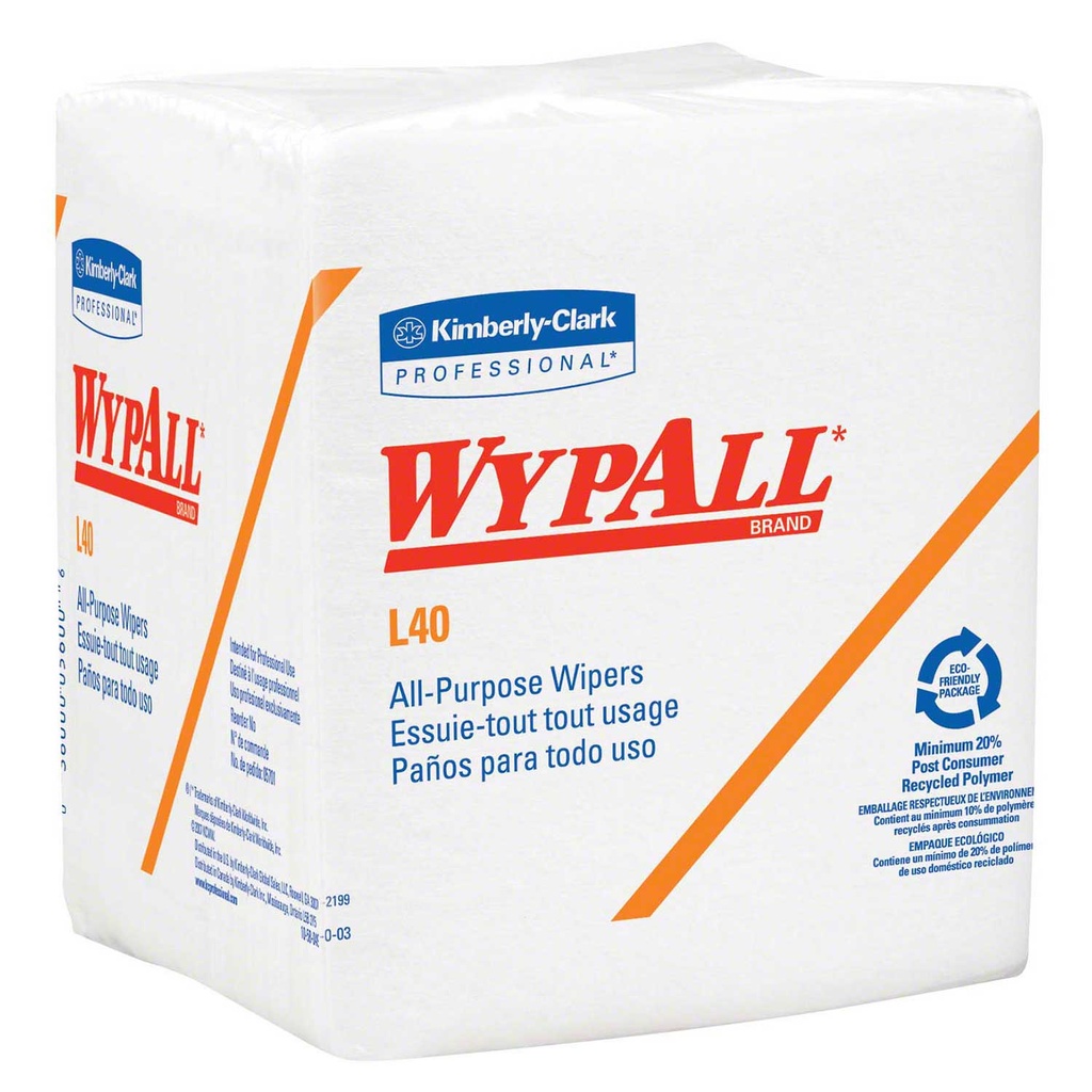 WypAll® L40 Disposable Cleaning & Drying Towel - 12.5" x 12", White Image 4