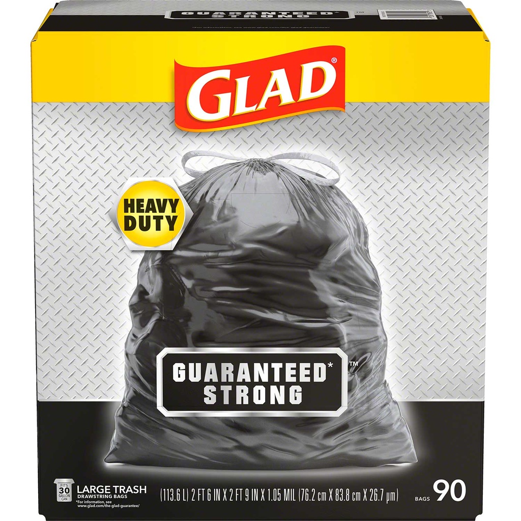 [CLO-78952-CS] Glad® Guaranteed Strong Large Drawstring 30 Gal. Trash Bag - 90 ct. Box