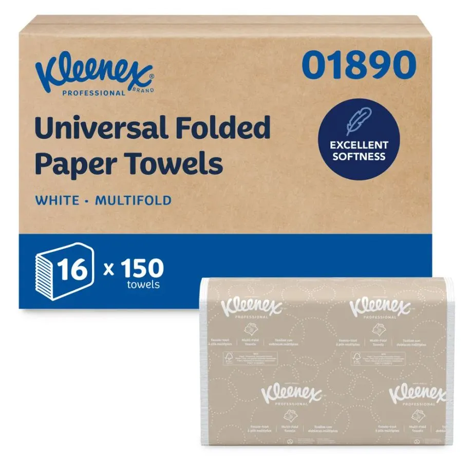 [ID-01890-CS] KLEENEX PAPER TOWEL MULTIFOLD WHITE 9.2X9.4 1PLY 150/16  2400/CS